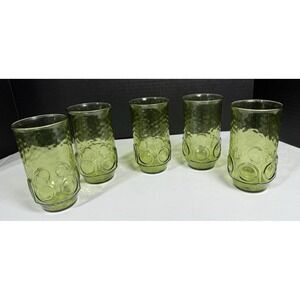 Lot of 5 Anchor Hocking 70's Heritage Hill Avocado Green Glass Tumbler Glasses